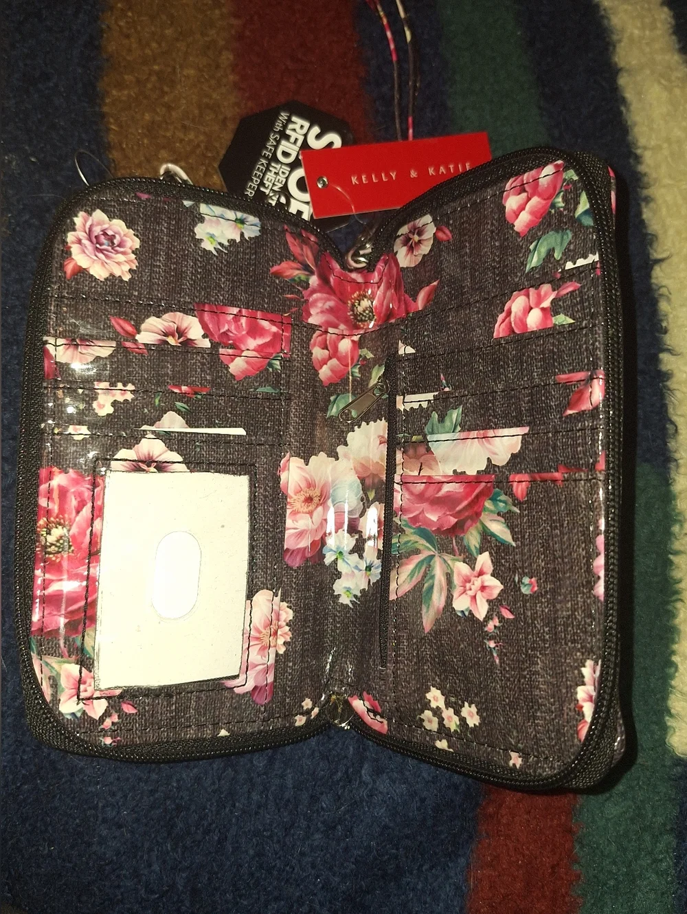 Kelly & Katie Black Floral Wristlet Phone Pouch with Pink Flowers